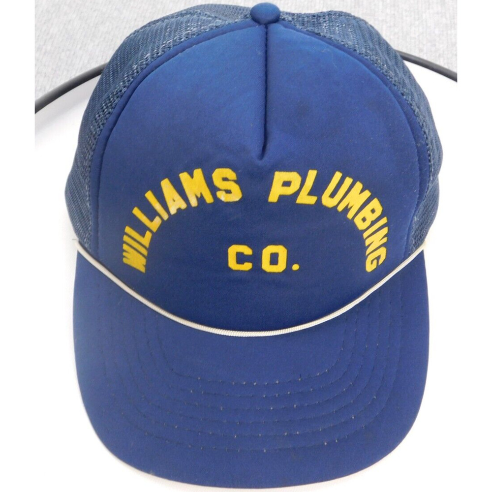 Vintage Snapback Trucker Hat "Williams Plumbing Co" Navy Foam Mesh